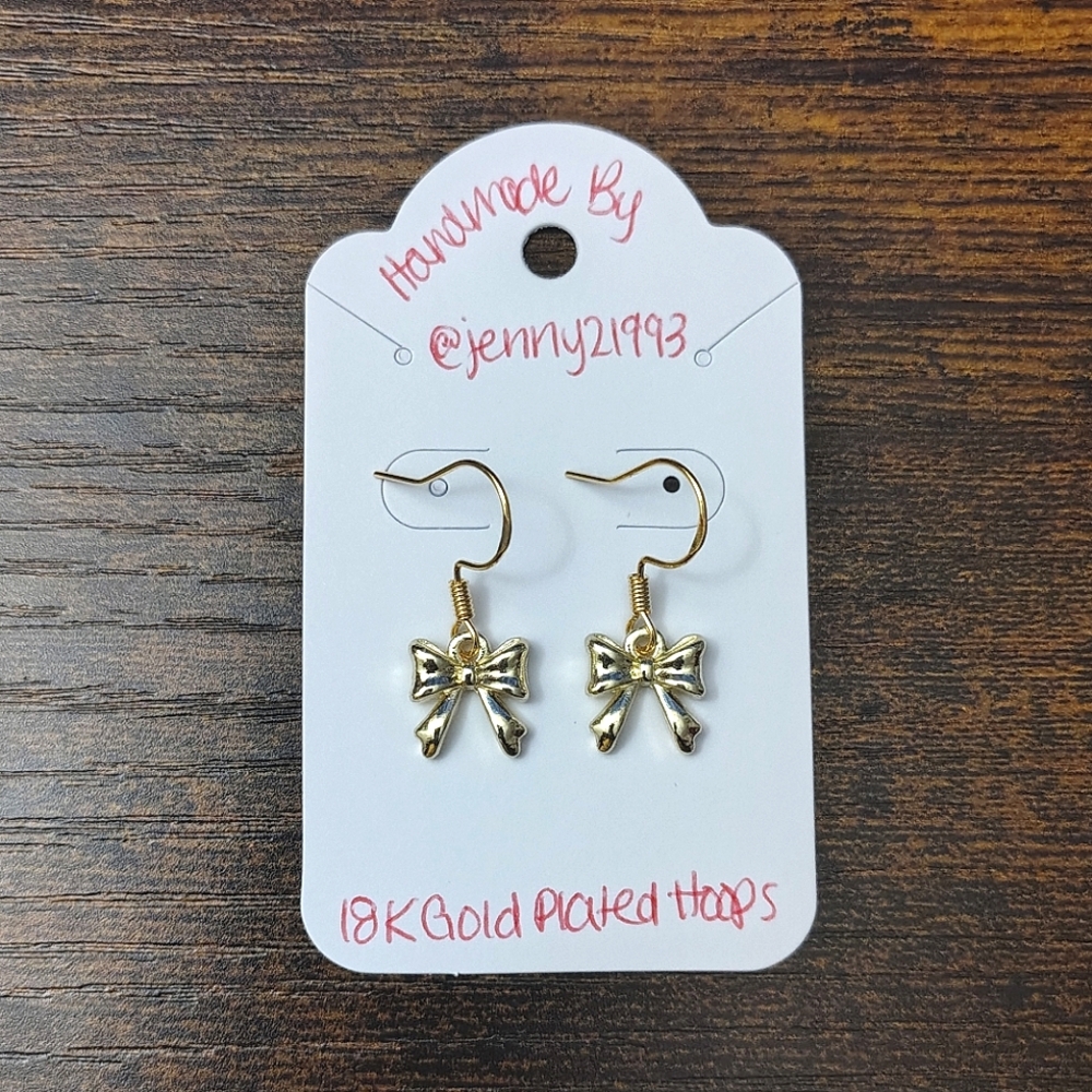 NEW! Jenny's Handmade Gold Bow Earrings 18k Gold Plated Hoops